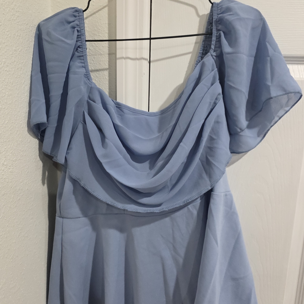 SHEIN Curve 1XL Light Blue Cowl Neck Peplum Top Ruffle Flutter Sleeve